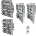 Dual Exhaust Fan Systems fan, cooling, greenhouse, shop, exhaust, ventilation, package, garage, shutter, louvered, automatic, thermostat, 8008, 8008100, 8008105, 8008110, 8008115, 800567